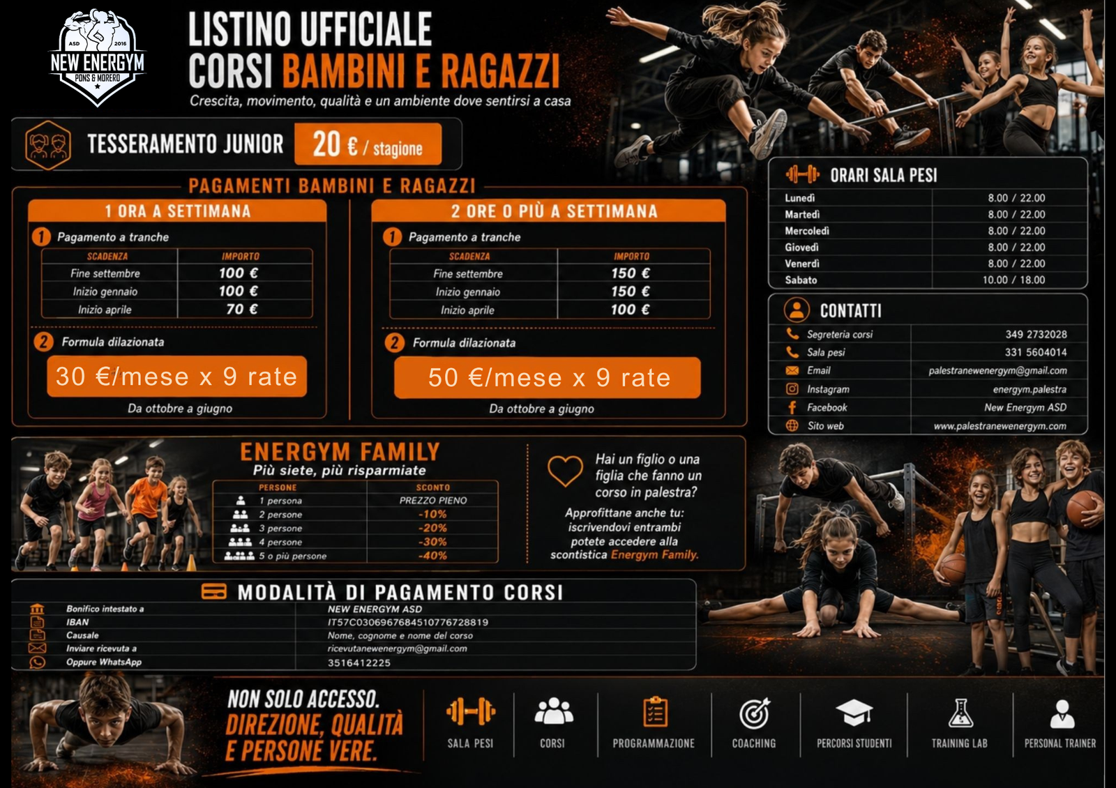 Listino bambini e ragazzi New Energym